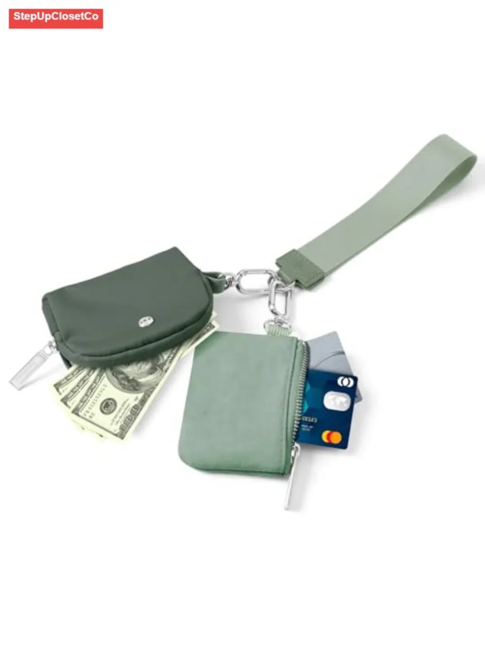 Mini Zip Around Wristlet Wallet with Detachable Pouch, Keychain Coin Purse for